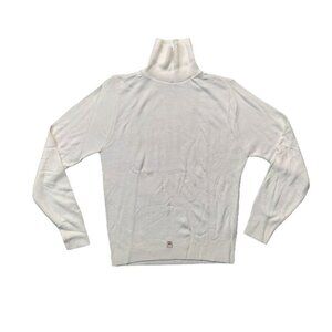 Vintage 1940s-1950s White Long Sleeve Knit Turtleneck Sweater Medium